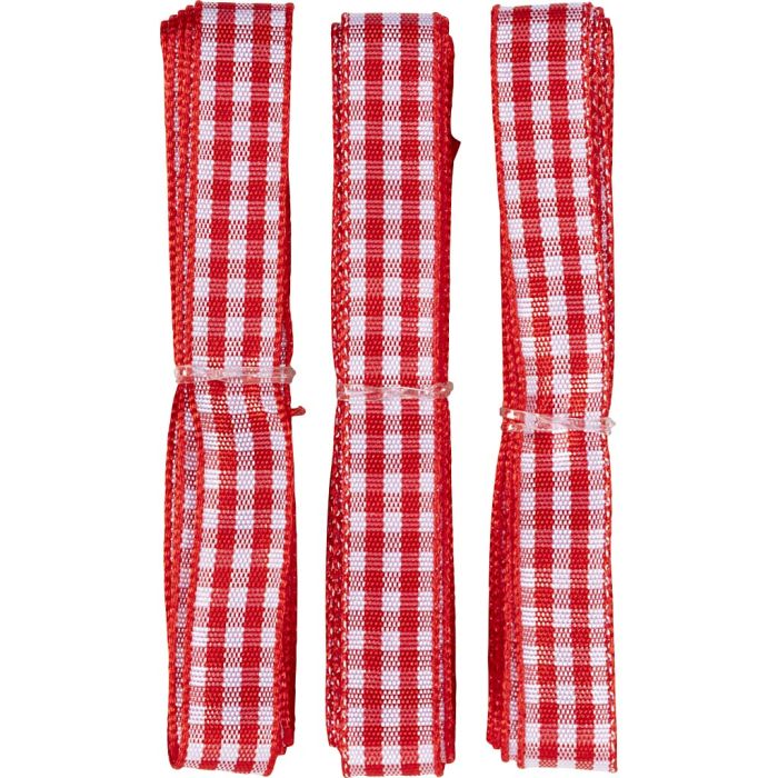 Dekorasjonsbånd, B: 10 mm, stripet, rød, hvit, 3 m, 3x1 m/ 1 pk.